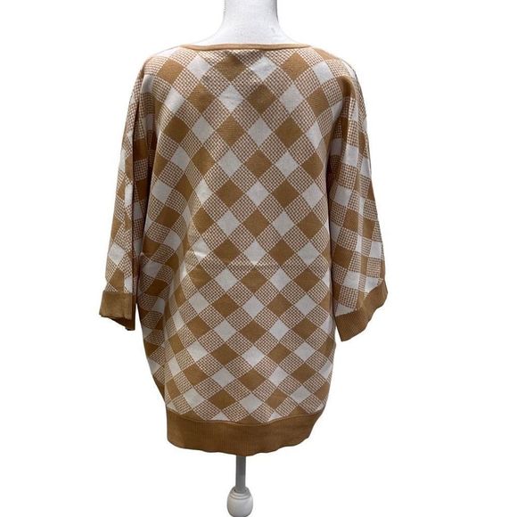 NEW A LOVE STORY Womens sweater 3x tan white checker v-neck sweater buttery soft - Picture 2 of 5